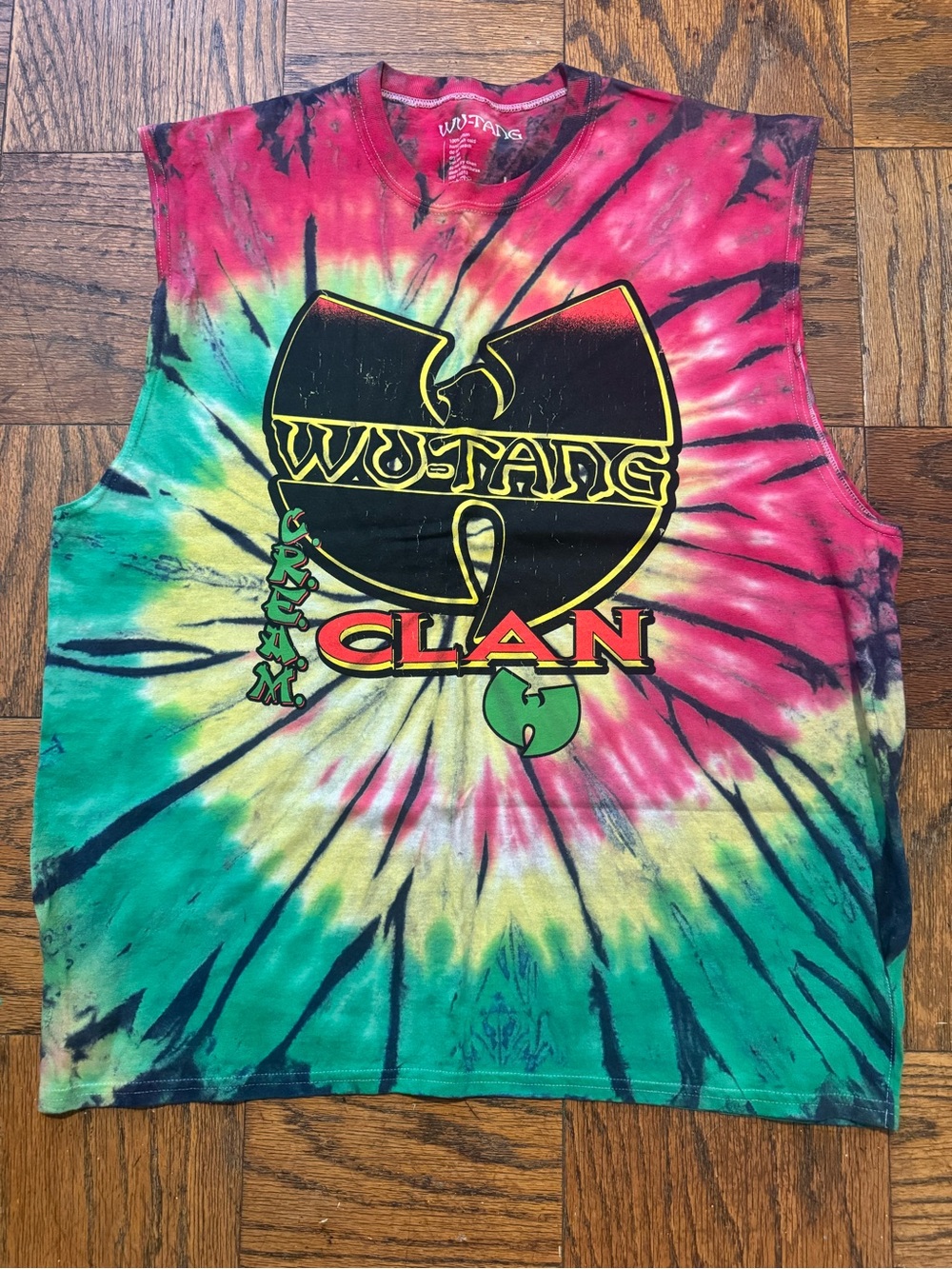 Forever 21 Tie-Dye Wu-Tang Clan Graphic Muscle Tee - Red, Yellow, Green, Black
